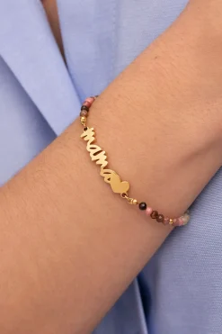 Singularu Pulsera Mam&aacute; Heart Tourmaline Acero Ba&ntilde;o Oro^Mujer Bisutería