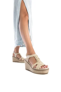 XTI Sandalia cuña nudos macramé^Mujer Sandalias