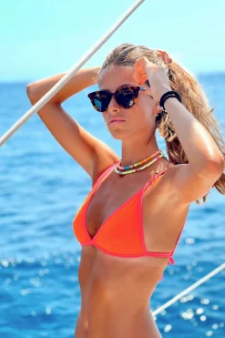 Cotton Sail Top bikini triangular ribetes fl&uacute;or^Mujer Baño