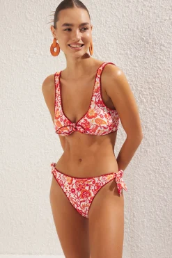 Trendyol Top de bikini triangular damasco lazos^Mujer Baño