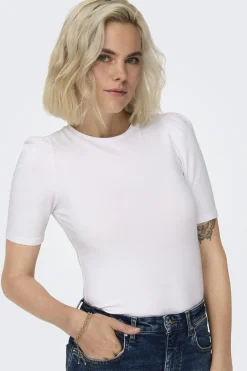 Only Top de cuello redondo y manga 2/4 abullonada^Mujer Camisetas