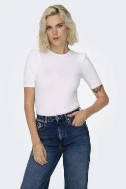 Only Top de cuello redondo y manga 2/4 abullonada^Mujer Camisetas