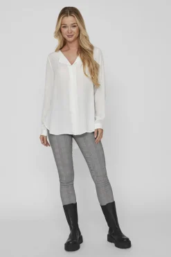 Vila Top de mujer de manga larga con escote en pico^Mujer Camisas Y Blusas|Basic Bar