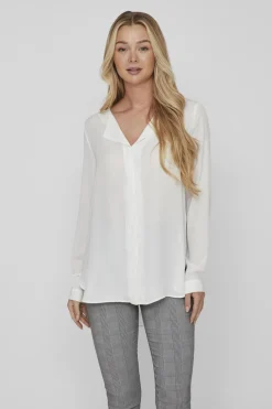 Vila Top de mujer de manga larga con escote en pico^Mujer Camisas Y Blusas|Basic Bar