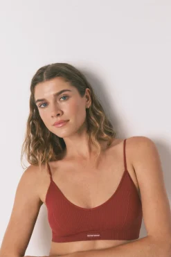 Women'secret Top triangular NATURAL cuadrillé granate^Mujer Sujetadores