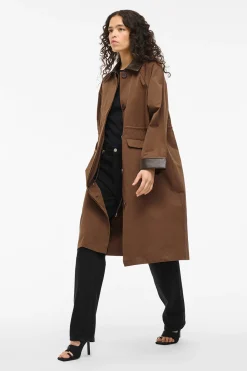 Vila Trench largo con cuello y pu&ntilde;os de polipiel^Mujer Gabardinas|Abrigos