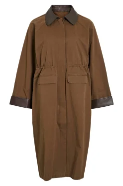 Vila Trench largo con cuello y pu&ntilde;os de polipiel^Mujer Gabardinas|Abrigos