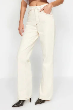 Trendyol Vaqueros rectos de pernera ancha^Mujer Jeans|Pantalones