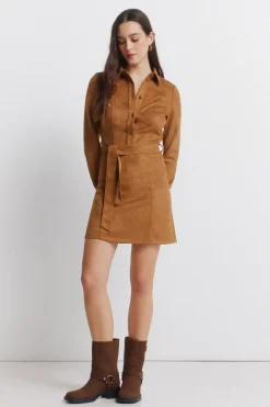 Springfield Vestido corto camisero antelina^Mujer Vestidos Y Monos