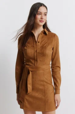 Springfield Vestido corto camisero antelina^Mujer Vestidos Y Monos