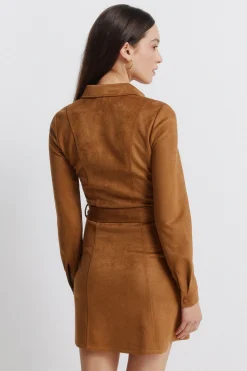 Springfield Vestido corto camisero antelina^Mujer Vestidos Y Monos