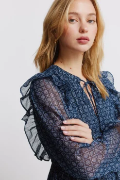 Springfield Vestido corto de manga larga volantes^Mujer Vestidos Y Monos