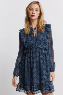 Springfield Vestido corto de manga larga volantes^Mujer Vestidos Y Monos