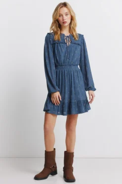 Springfield Vestido corto de manga larga volantes^Mujer Vestidos Y Monos