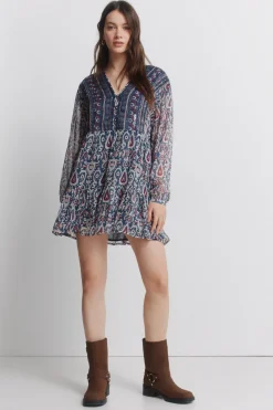 Springfield Vestido corto gasa lentejuelas^Mujer Vestidos Y Monos