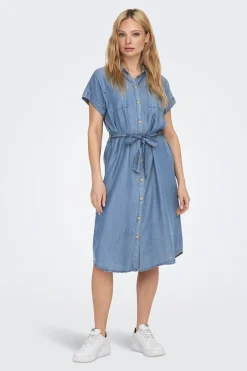 Only Vestido corto vaquero^Mujer Lino