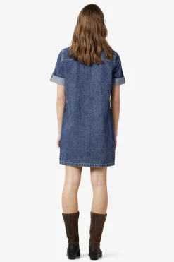 Noisy May Vestido corto vaquero con manga corta, cuello y bolsillos frontales^Mujer Vestidos Y Monos