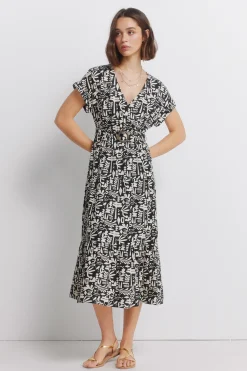 Springfield Vestido cruzado lino hebilla^Mujer Vestidos Y Monos|Lino