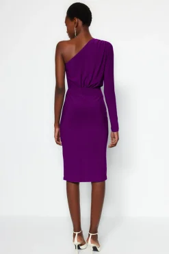 Trendyol Vestido de punto midi con hombro descubierto^Mujer Vestidos Y Monos