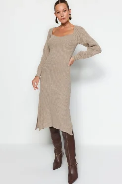 Trendyol Vestido midi con escote coraz&oacute;n^Mujer Basic Bar