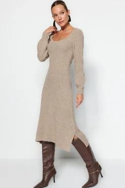 Trendyol Vestido midi con escote coraz&oacute;n^Mujer Basic Bar