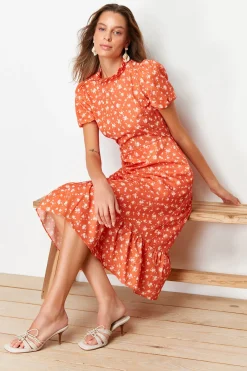 Trendyol Vestido midi de manga corta^Mujer Vestidos Y Monos