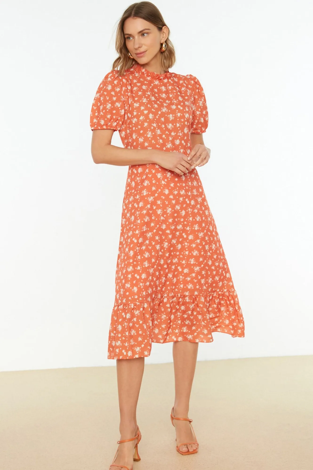 Trendyol Vestido midi de manga corta^Mujer Vestidos Y Monos