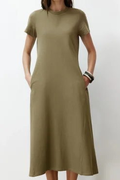 Trendyol Vestido midi de manga corta^Mujer Vestidos Y Monos