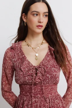 Springfield Vestido midi escote volante estampado^Mujer Vestidos Y Monos