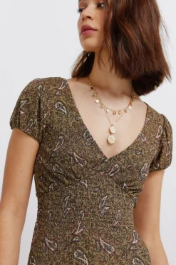 Springfield Vestido midi estampado cenefas^Mujer Vestidos Y Monos