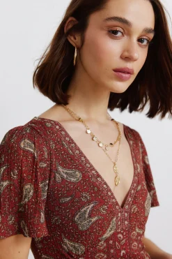 Springfield Vestido midi estampado cenefas^Mujer Vestidos Y Monos