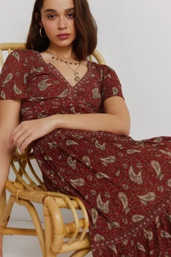 Springfield Vestido midi estampado cenefas^Mujer Vestidos Y Monos