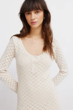 Springfield Vestido midi punto pointelle^Mujer Vestidos Y Monos