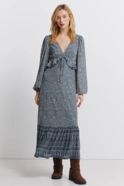 Springfield Vestido midi volante cintura^Mujer Vestidos Y Monos