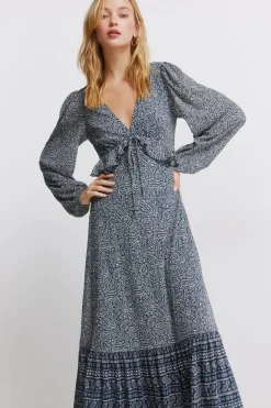 Springfield Vestido midi volante cintura^Mujer Vestidos Y Monos