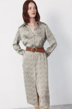 Cortefiel Vestido satinado camisero^Mujer Vestidos Y Monos