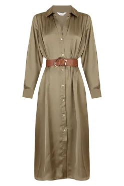 Cortefiel Vestido satinado camisero^Mujer Vestidos Y Monos