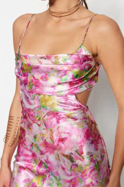 Trendyol Vestido satinado estampado^Mujer Vestidos Y Monos