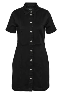 Noisy May Vestido vaquero corto de manga corta con abotonado frontal y bolsillos.^Mujer Vestidos Y Monos