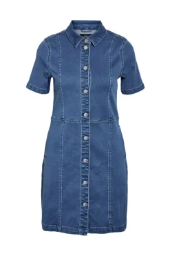 Noisy May Vestido vaquero de manga corta con cuello y abotonado frontal^Mujer Vestidos Y Monos