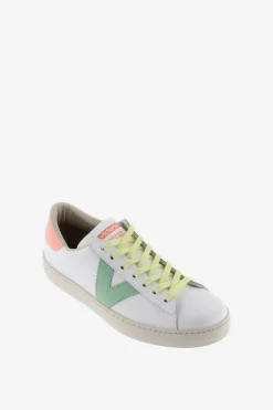 Victoria Zapatillas de piel Berl&iacute;n con piezas fl&uacute;or^Mujer Zapatillas Deportivas