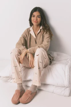 Women'secret Zapatillas tipo zueco ante rosa^Mujer Zapatillas De Casa